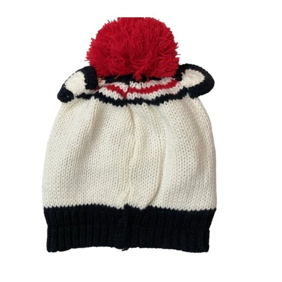 PANDA Winter Hat Toboggan Child's Size 2T—5T White Black Red Pompom Fleece Lined - Picture 2 of 10